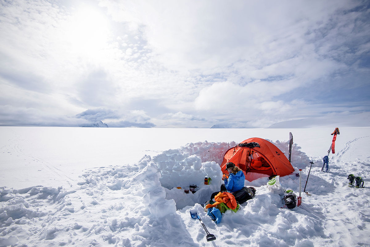 4-season tent (MSR Remote pitched in snow)